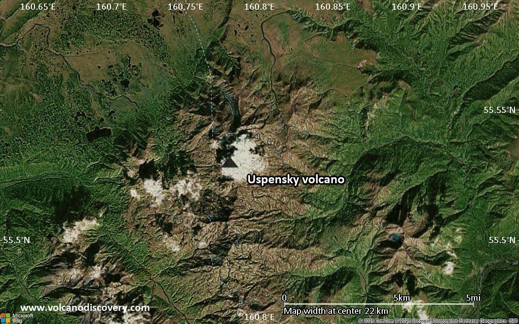 Satellite/aerial-type map of Uspensky volcano (scale of 20-40 km)