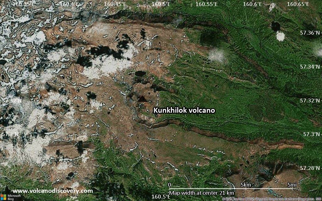 Satellite/aerial-type map of Kunkhilok volcano (scale of 20-40 km)