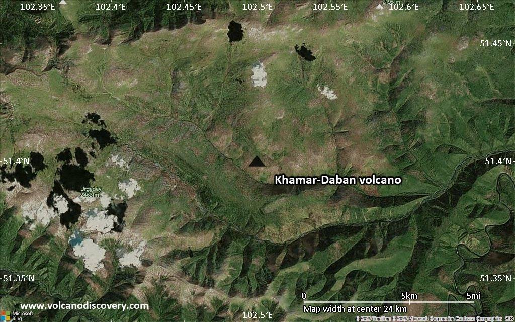 Satellite/aerial-type map of Khamar-Daban volcano (scale of 20-40 km)