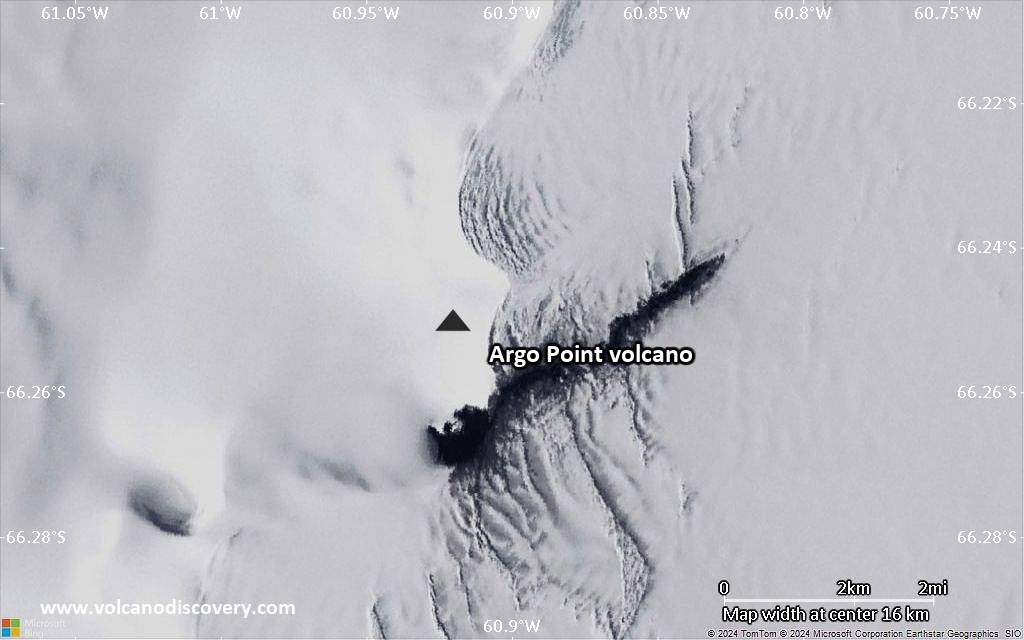 Satellite/aerial-type map of Argo Point volcano (scale of 20-40 km)