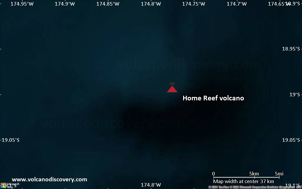 Satellite/aerial-type map of Home Reef volcano (scale of 20-40 km)
