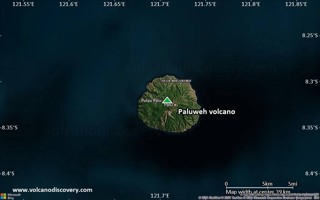 Satellite/aerial-type map of Paluweh volcano (scale of 20-40 km)