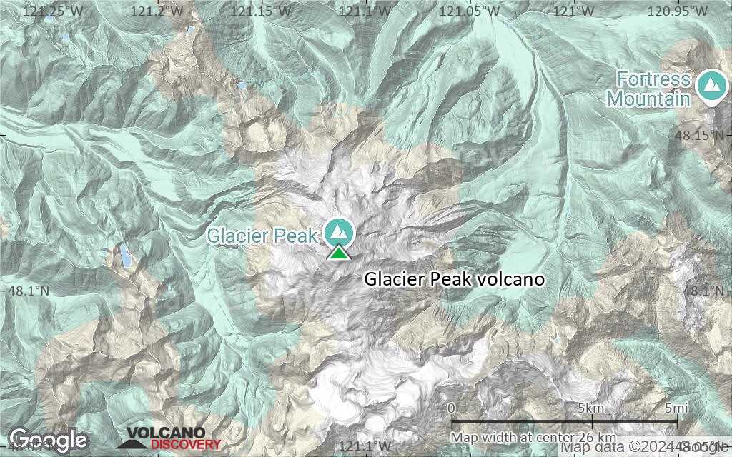 Terrain-type map of Glacier Peak volcano (scale of 20-40 km)