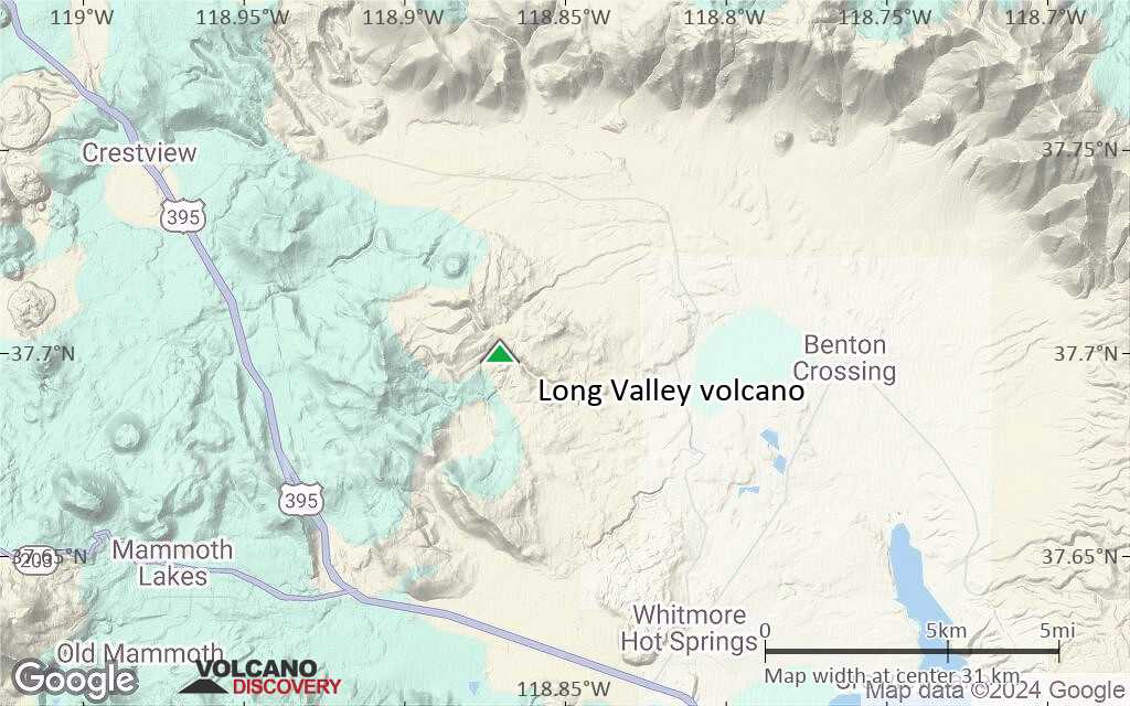 Terrain-type map of Long Valley volcano (scale of 20-40 km)