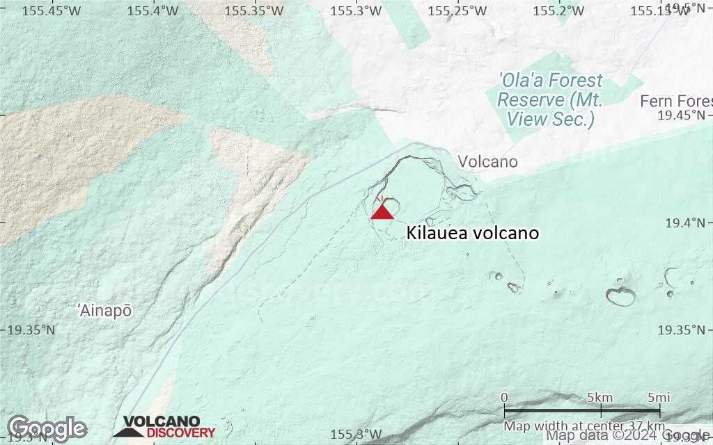 Terrain-type map of Kilauea volcano (scale of 20-40 km)