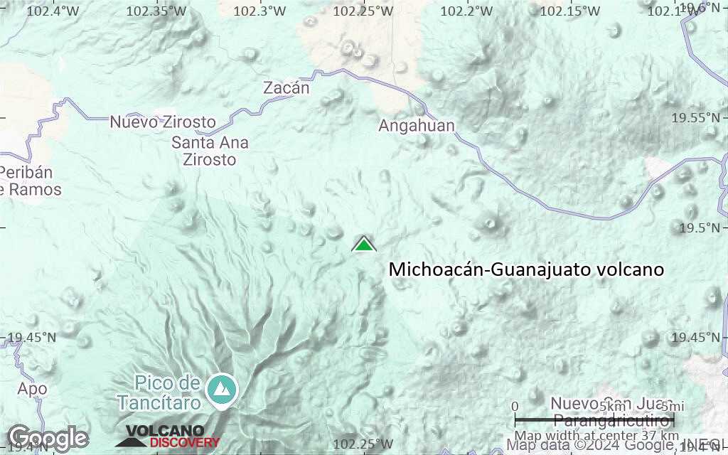 Terrain-type map of Michoacán-Guanajuato volcano (scale of 20-40 km)