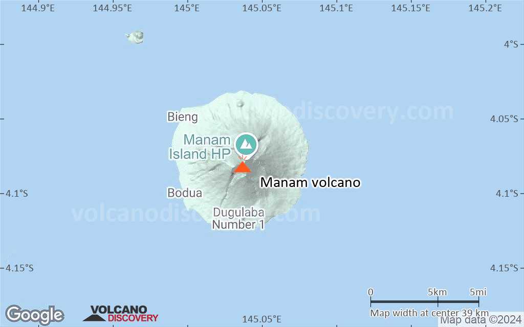 Terrain-type map of Manam volcano (scale of 20-40 km)