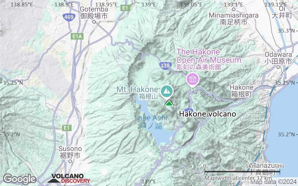 Terrain-type map of Hakone volcano (scale of 20-40 km)