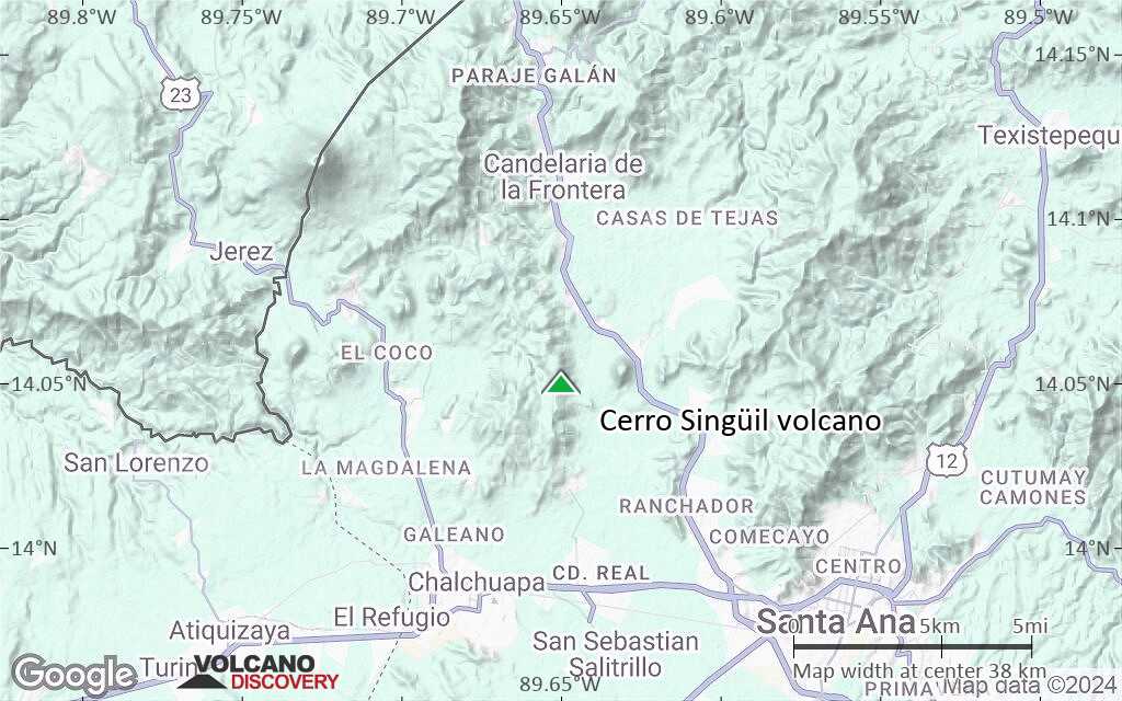 Terrain-type map of Cerro Singüil volcano (scale of 20-40 km)