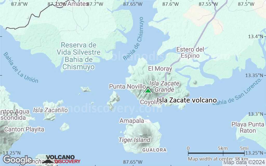 Terrain-type map of Isla Zacate volcano (scale of 20-40 km)