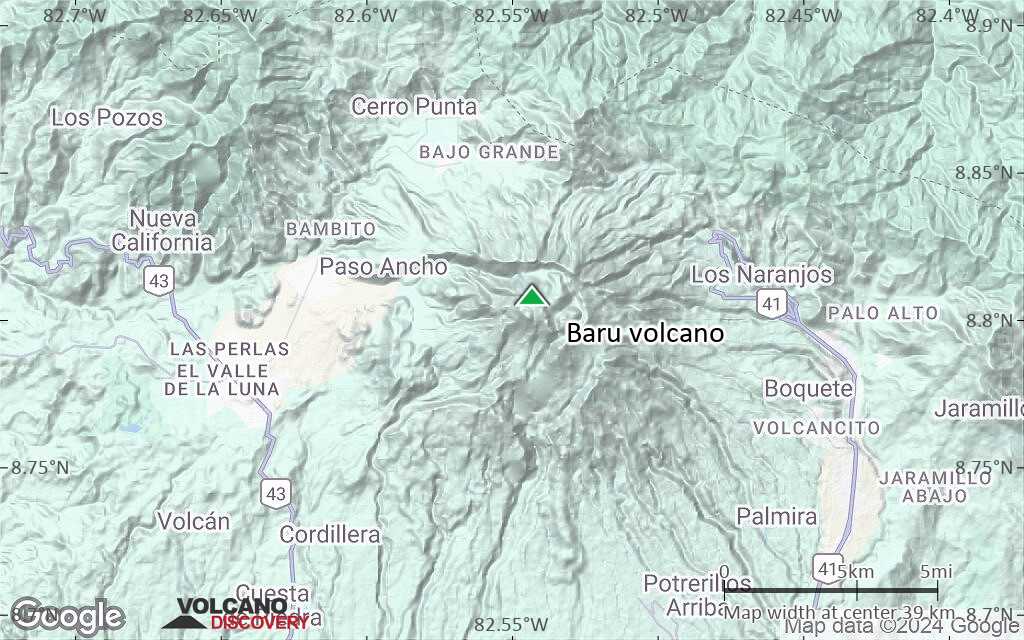 Terrain-type map of Baru volcano (scale of 20-40 km)