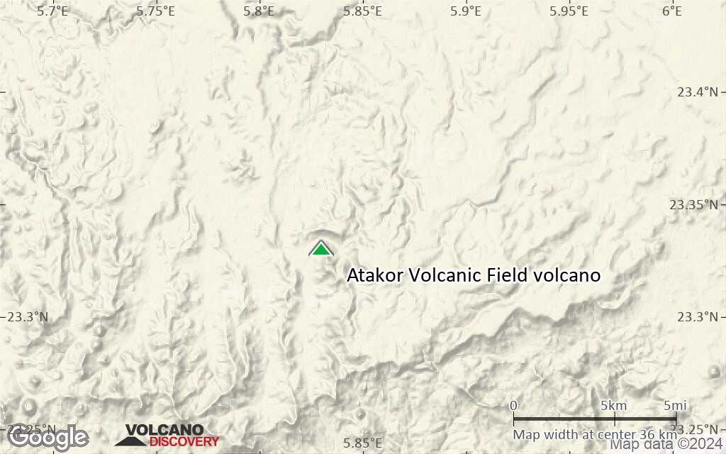 Terrain-type map of Atakor Volcanic Field volcano (scale of 20-40 km)