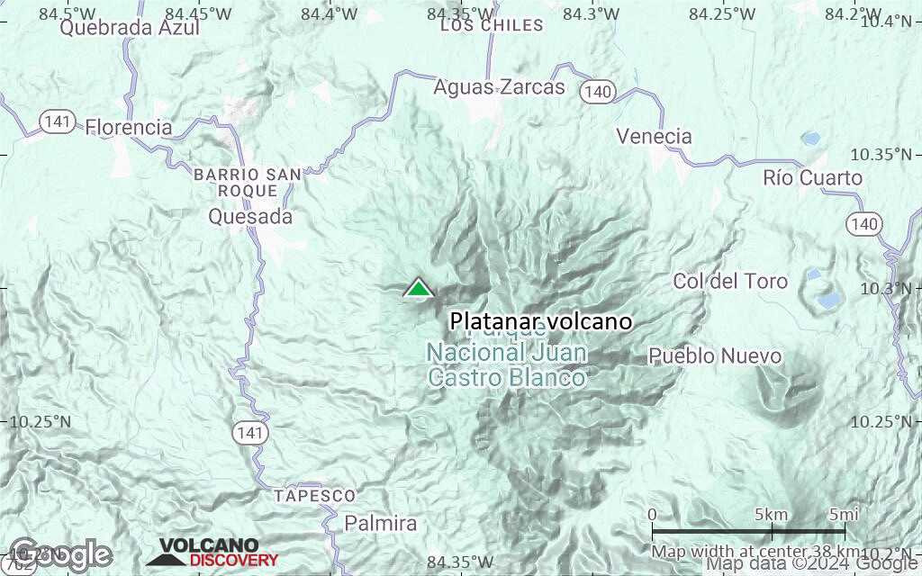 Terrain-type map of Platanar volcano (scale of 20-40 km)