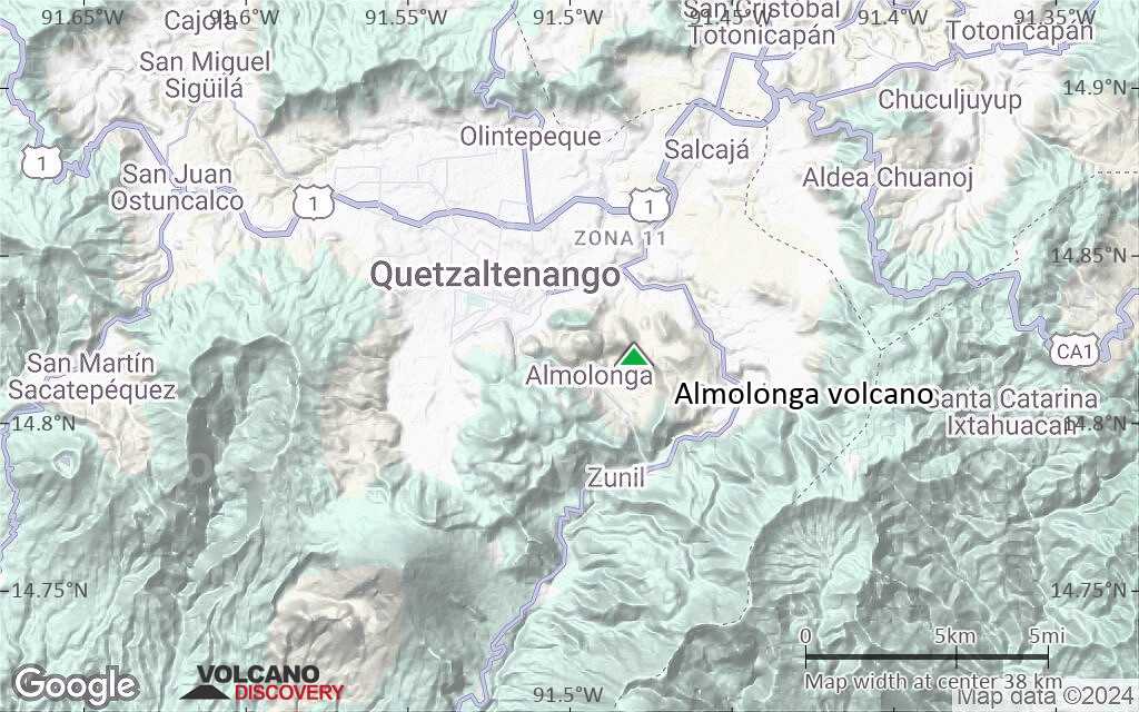 Terrain-type map of Almolonga volcano (scale of 20-40 km)