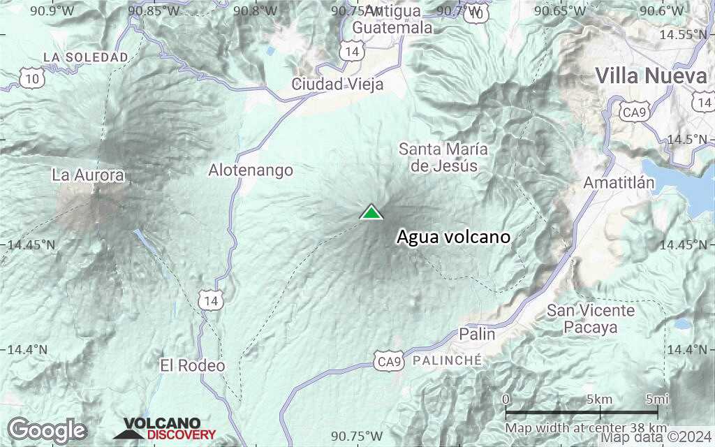 Terrain-type map of Agua volcano (scale of 20-40 km)