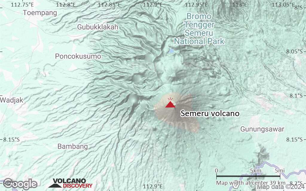 Terrain-type map of Semeru volcano (scale of 20-40 km)