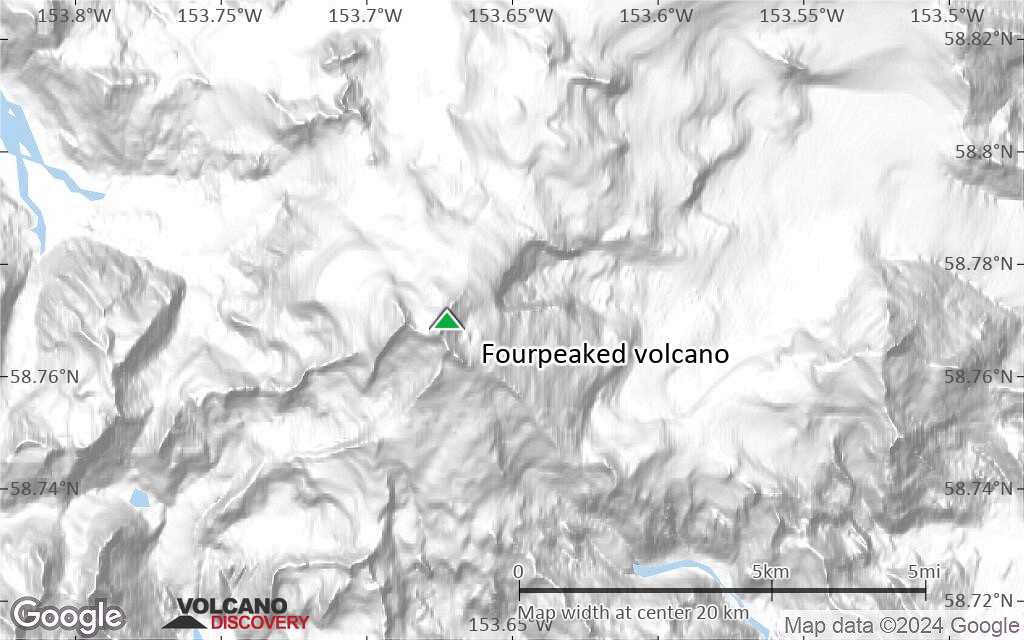 Terrain-type map of Fourpeaked volcano (scale of 20-40 km)