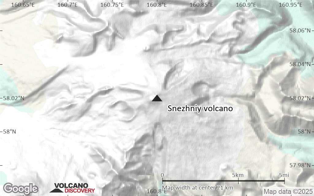 Terrain-type map of Snezhniy volcano (scale of 20-40 km)