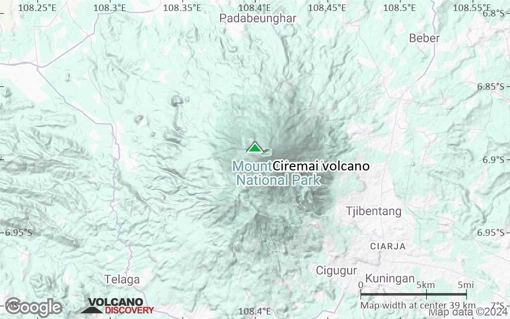 Terrain-type map of Ciremai volcano (scale of 20-40 km)