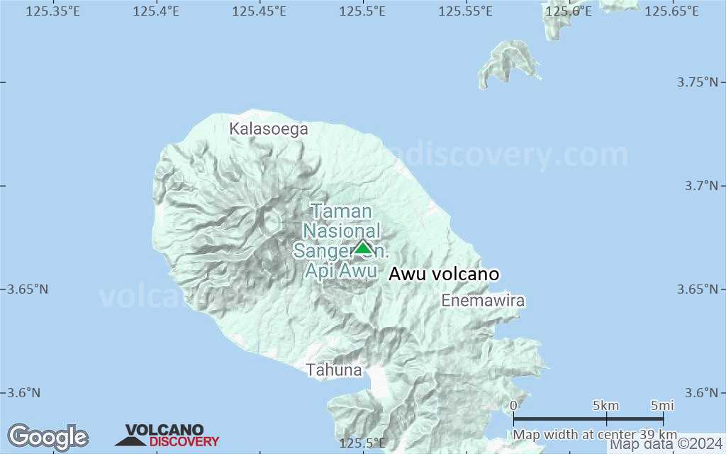 Terrain-type map of Awu volcano (scale of 20-40 km)