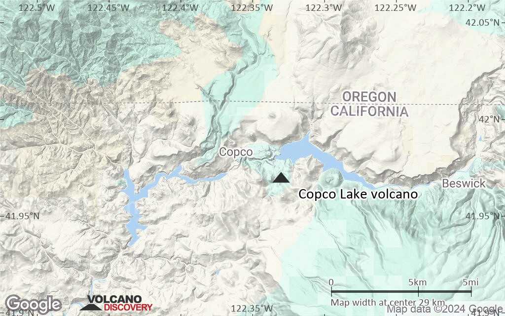 Terrain-type map of Copco Lake volcano (scale of 20-40 km)