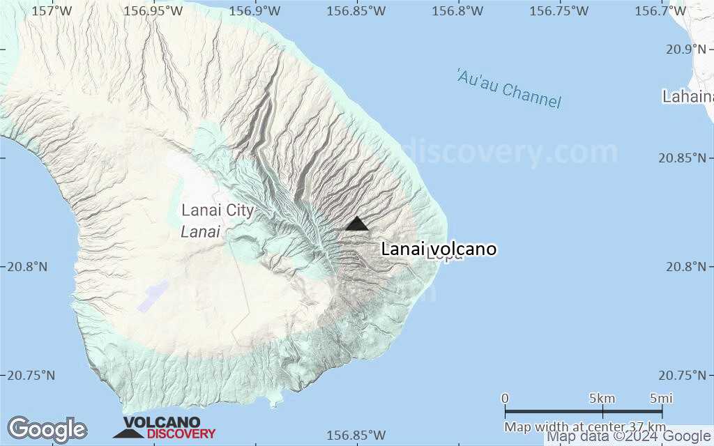 Terrain-type map of Lanai volcano (scale of 20-40 km)