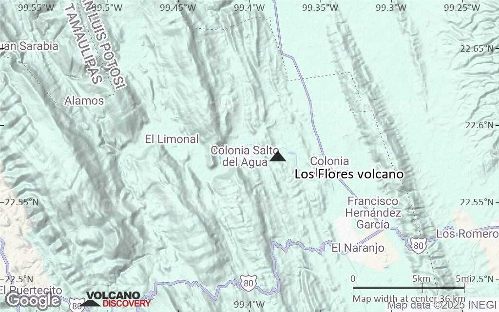 Terrain-type map of Los Flores volcano (scale of 20-40 km)