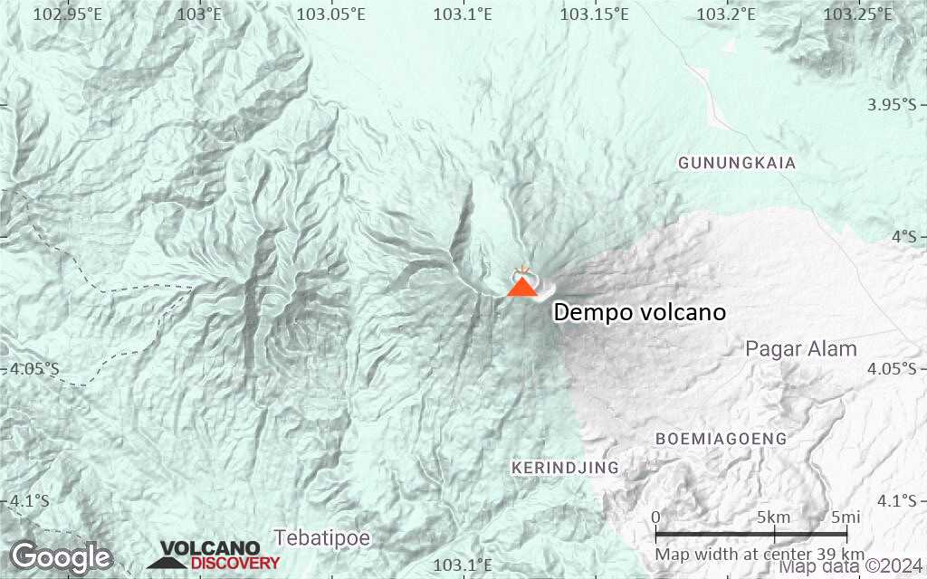 Terrain-type map of Dempo volcano (scale of 20-40 km)