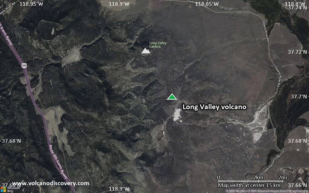Satellite/aerial-type map of Long Valley volcano (scale of approx. 10-20 km)
