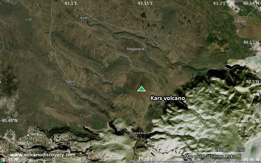 Satellite/aerial-type map of Kars volcano (scale of approx. 10-20 km)