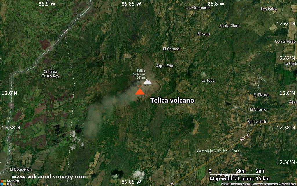 Satellite/aerial-type map of Telica volcano (scale of approx. 10-20 km)