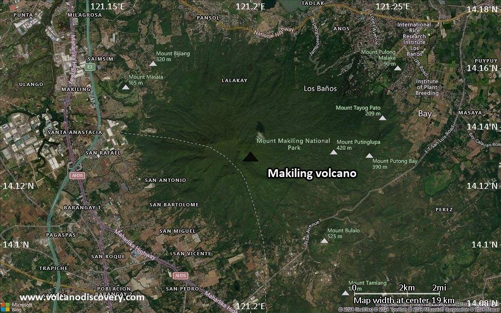 Satellite/aerial-type map of Makiling volcano (scale of approx. 10-20 km)