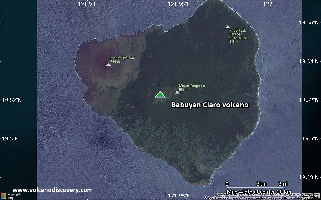 Satellite/aerial-type map of Babuyan Claro volcano (scale of approx. 10-20 km)