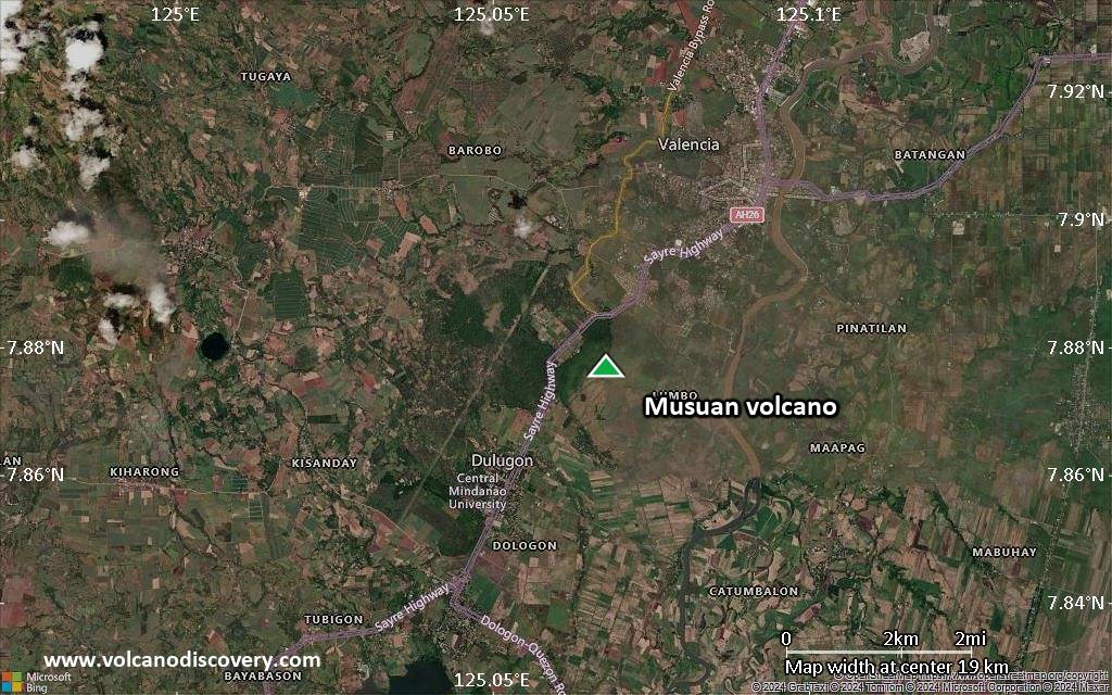 Satellite/aerial-type map of Musuan volcano (scale of approx. 10-20 km)