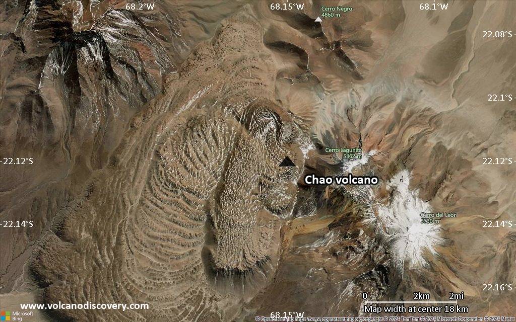 Satellite/aerial-type map of Chao volcano (scale of approx. 10-20 km)