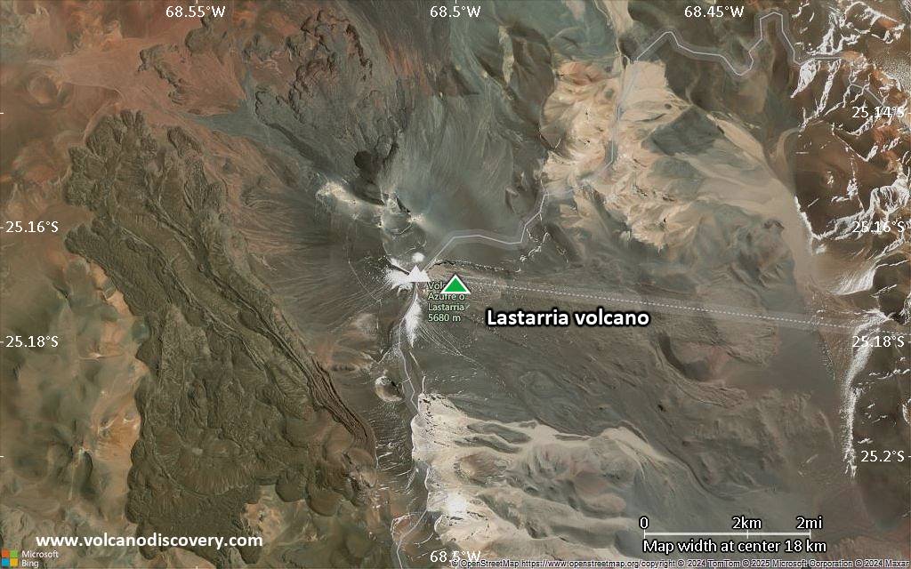 Satellite/aerial-type map of Lastarria volcano (scale of approx. 10-20 km)