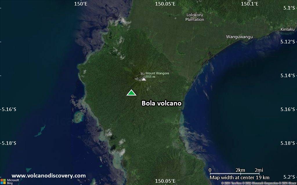 Satellite/aerial-type map of Bola volcano (scale of approx. 10-20 km)