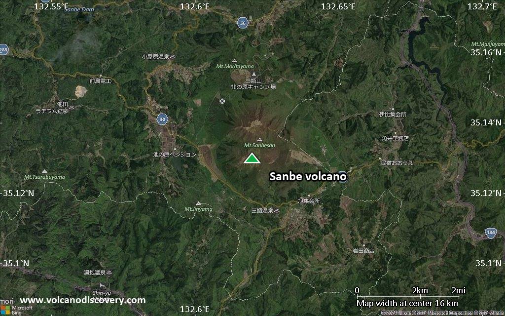 Satellite/aerial-type map of Sanbe volcano (scale of approx. 10-20 km)