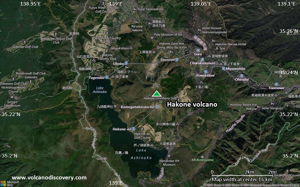 Satellite/aerial-type map of Hakone volcano (scale of approx. 10-20 km)