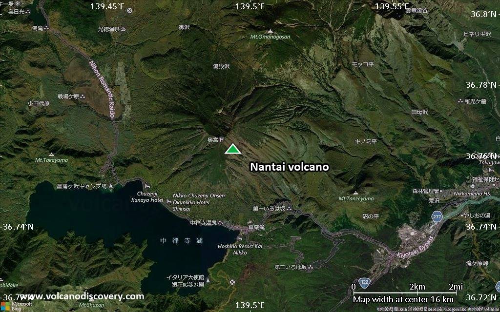 Satellite/aerial-type map of Nantai volcano (scale of approx. 10-20 km)