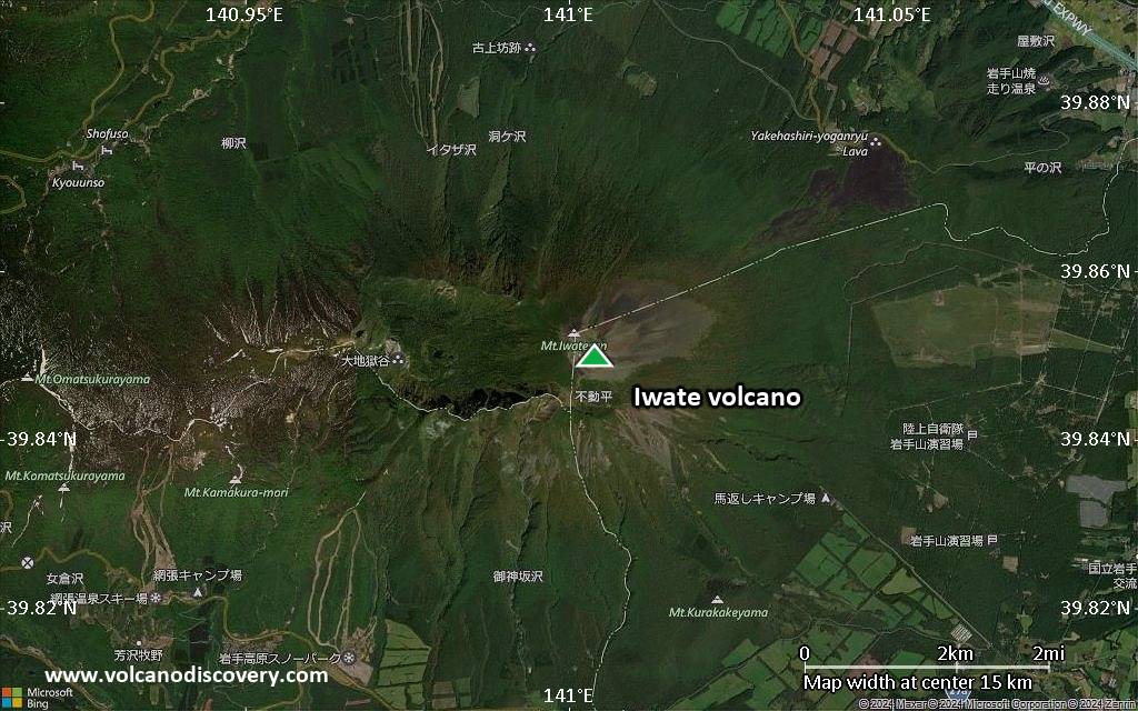Satellite/aerial-type map of Iwate volcano (scale of approx. 10-20 km)