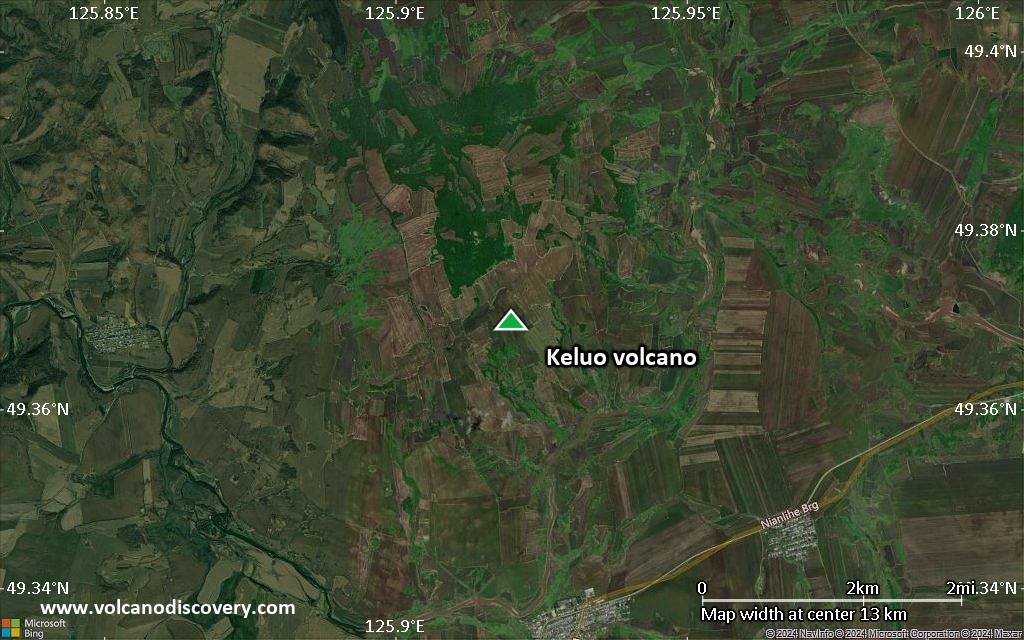 Satellite/aerial-type map of Keluo volcano (scale of approx. 10-20 km)