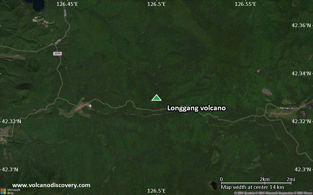 Satellite/aerial-type map of Longgang volcano (scale of approx. 10-20 km)