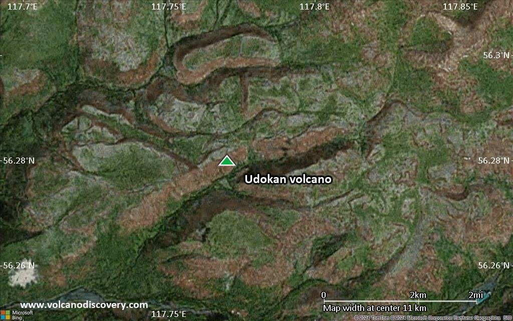 Satellite/aerial-type map of Udokan volcano (scale of approx. 10-20 km)