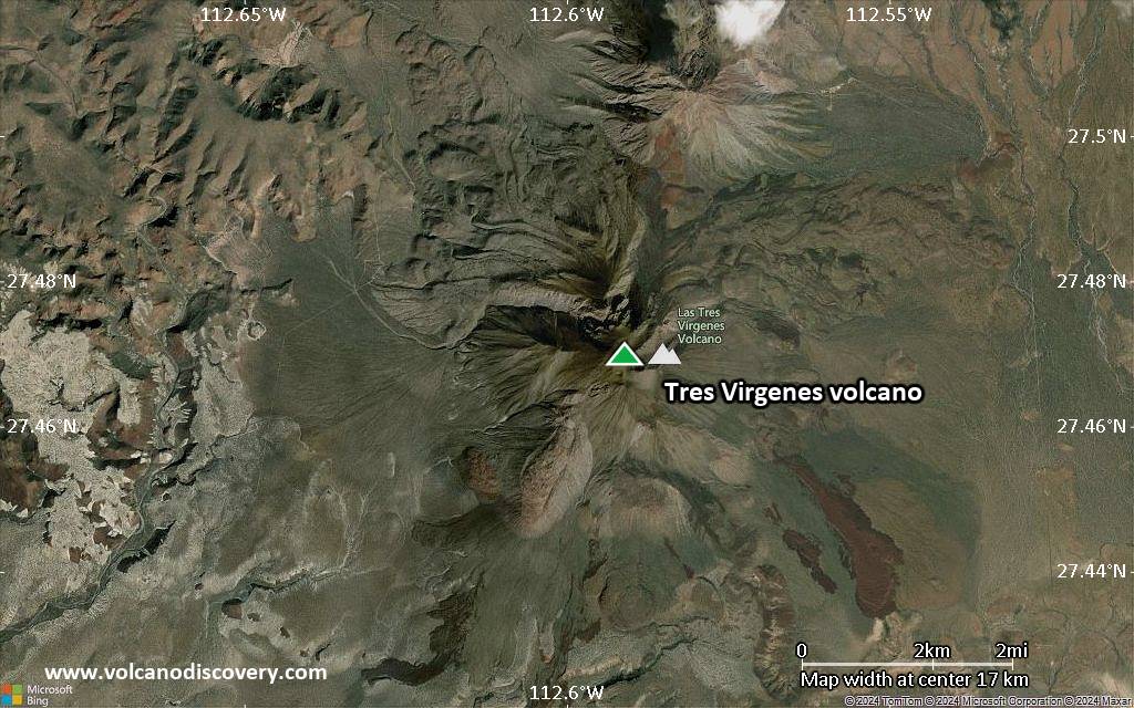 Satellite/aerial-type map of Tres Virgenes volcano (scale of approx. 10-20 km)