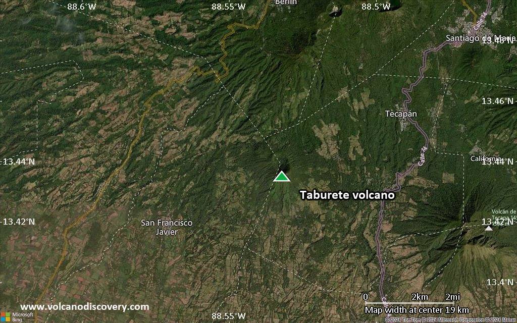 Satellite/aerial-type map of Taburete volcano (scale of approx. 10-20 km)