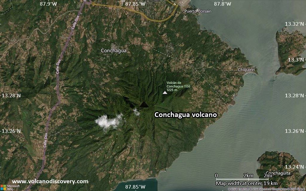 Satellite/aerial-type map of Conchagua volcano (scale of approx. 10-20 km)