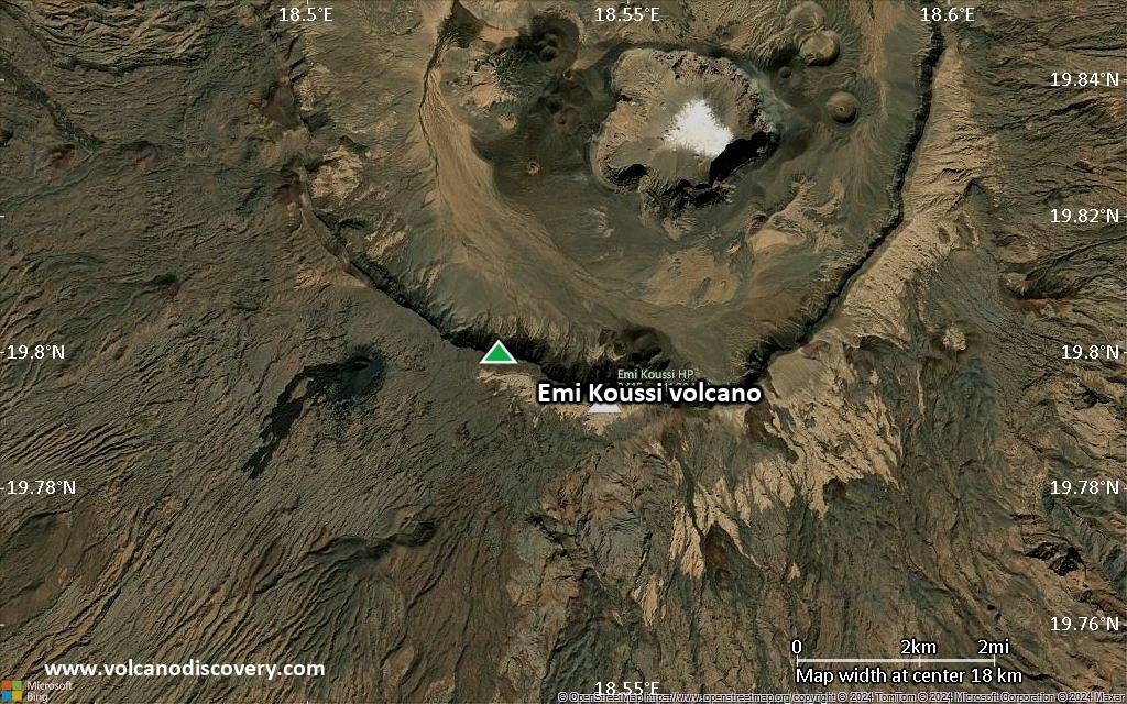 Satellite/aerial-type map of Emi Koussi volcano (scale of approx. 10-20 km)