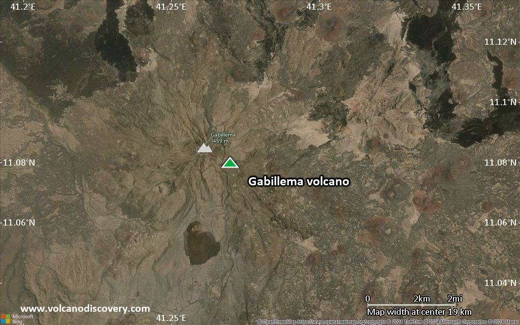 Satellite/aerial-type map of Gabillema volcano (scale of approx. 10-20 km)