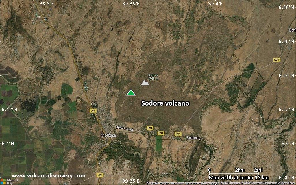 Satellite/aerial-type map of Sodore volcano (scale of approx. 10-20 km)